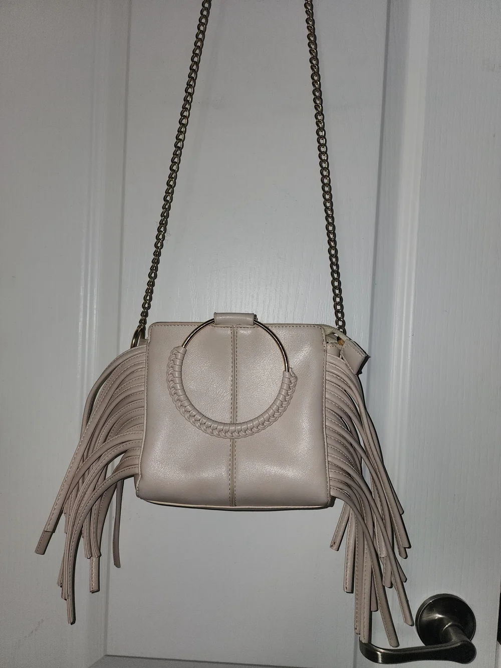 Womens Fringe Crossbody Bag in Light Beige